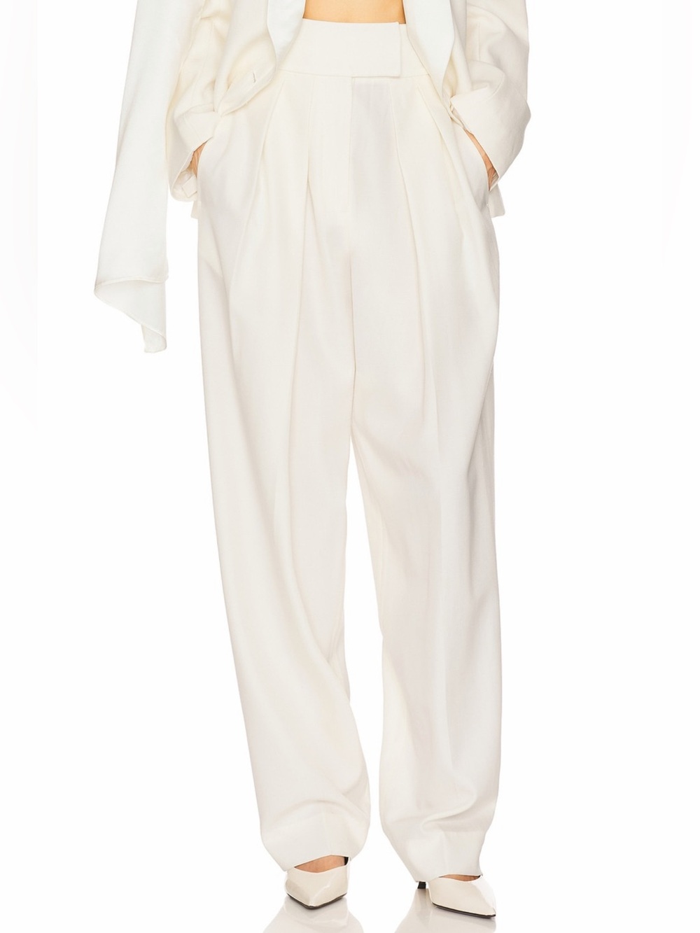 Helsa Revolve Cream High Waist Pleated Wool Suit Trouser Dress Pants Size XS NWD - Picture 1 of 13